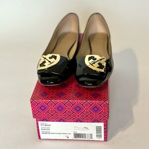 Tory Burch Black Square Toe Flat Patent Leather